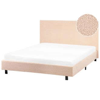 Beliani Cama Con Cabecero Peque&ntilde;a Moderna De Boucl&eacute; 120 X 200 Cm Con Colch&oacute;n Beige Albi