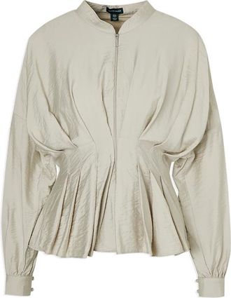 Karen Millen Pleated Detail Woven Jacket in Stone at Nordstrom, Size 4