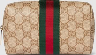 Gucci Medium Cosmetic Case With Web, Beige, GG Canvas