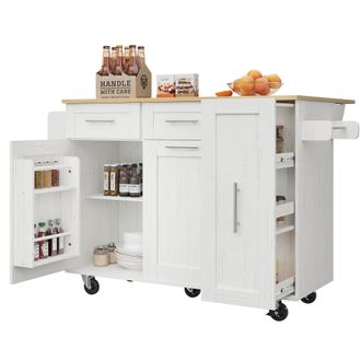 STILVORA Carro De Cocina Con Encimera Abatible Y Almacenaje Extensible Con Ruedas Con Freno En Mdf 110 X 46 X 90,5 Cm Blanco