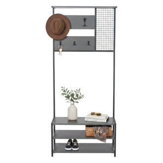Dmora Dmora - Muebles De Entrada Niobe, Entrada Para Perchas, Composici&oacute;n Para Atrio, Consola De Almacenamiento Multifunci&oacute;n, 78x30 H182 Cm, Antracita Y Neg
