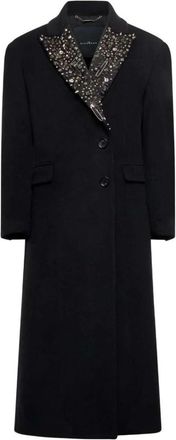 John Richmond Lange Jas met Versierde Revers - Dames - Mantel - Zwart - L - Wol - Jassen