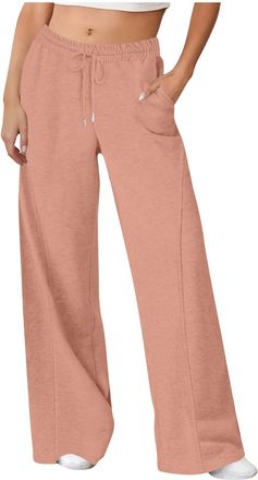 Generic Straight Leg Joggers Women Ladies Fleece Plain Tracksuit Casual Tracksuit Bottoms Elastic Waist Drawstring Sports Trousers Wide Leg Sweatpants with Po