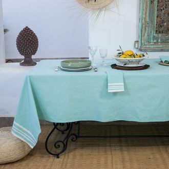 Febronie Mantel + 8 servilletas algod&oacute;n 180x350 verde dagua