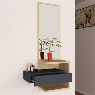 Dmora Mueble De Entrada Equense, Espejo Incluido, Un Caj&oacute;n, 3 Estantes, 49x31x90h Cm Marr&oacute;n Roble