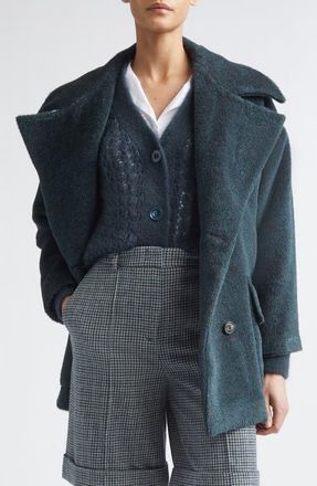 Eleventy Double Breasted Alpaca & Virgin Wool Coat in 178 Dark Jade at Nordstrom, Size 46