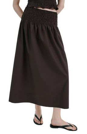 Mango Shirred Waist Midi Skirt in Chocolate at Nordstrom, Size Xx-Large