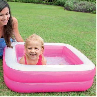 Trade Shop Trade Shop - Piscina Gonfiabile Per Bambini Baby Quadrata 2 Anelli Rosa 85 X 85 X 23 Cm
