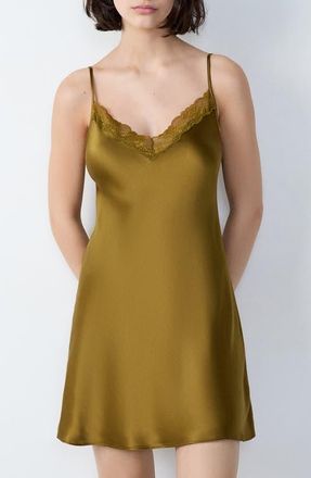Etam Milky Lace Trim Silk Chemise in Copper at Nordstrom, Size Small