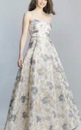 Dave & Johnny Strapless Floral Ballgown In Silver