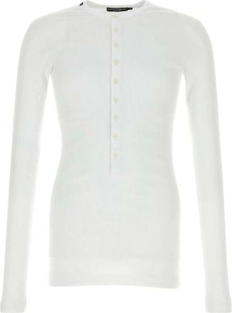 Dolce & Gabbana Tops, Heren, Wit, L, Lange mouwen Henley T-shirt