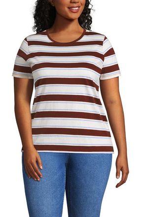 Lands End Relaxed Supima Cotton T-Shirt in Earthen Clay Sail Stripes at Nordstrom, Size 2X