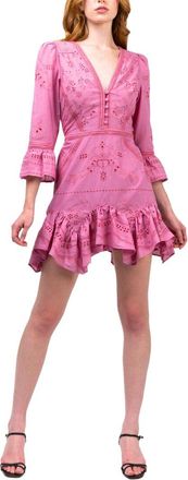 Marchesa Notte Embroidered Cotton Voile Mini Dress