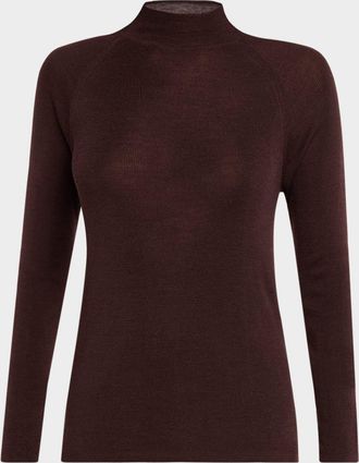 Majestic Filatures Mock-Neck Merino Silk Micro Rib Knit T-Shirt