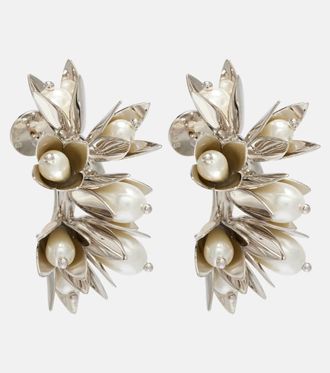 Simone Rocha Floral faux pearls hoop earrings