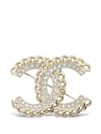 Chanel 2021 Gold Plated CC Rhinestone Chain Brooch costume brooch - women - Gold Plated - One Size