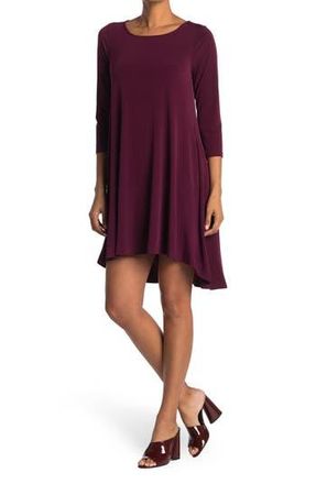 Nina Leonard Three-Quarter Sleeve Stretch Knit Trapeze Dress in Deep Wine at Nordstrom Rack, Size X-Large