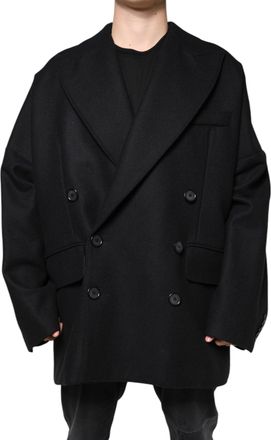 Dolce & Gabbana Black Wool Double Breasted Men Coat Jacket Virgin Nylon Clothing