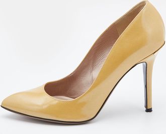 Versace Light Yellow Patent Leather Pointed Toe Pumps