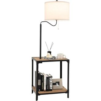 Costway Costway - Lámpara de Pie con Mesa y Puertos de Carga usb, Lámpara de Mesa con Brazo Giratorio de 360°, Lámpara de Lectura de Pie Mesita de Noche para