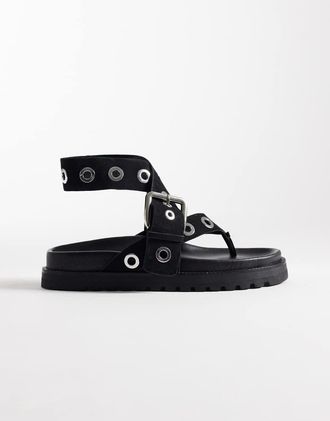 Asos Francoise - Sandali flatform in camoscio neri con occhielli-Nero