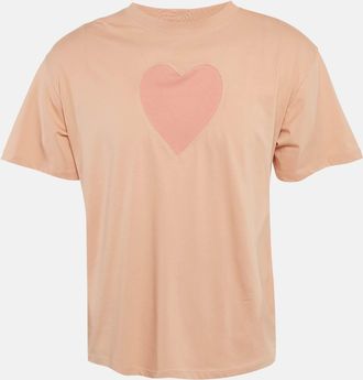 Sandro Pink Peach Pink Heart Jersey Crewneck T-Shirt