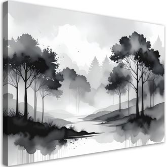 Feeby Cuadro Sobre Lienzo Paisaje En Blanco Y Negro 100x70