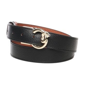 Coccinelle Belts, female, Black, Size: S Reversible Leather Belt with Golden Buckle