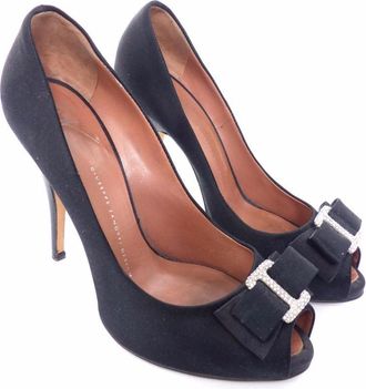 Giuseppe Zanotti Black Satin Adorned With Bow And Jeweled Size 39.5