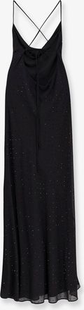 Pinko Womens Farro Long Dress With Rhinestones Black Polyester