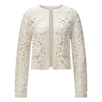 Rich & Royal Open Crochet Cardigan - Dames - Vesten - Beige - M - Katoen - Truien & Vesten