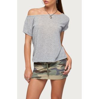 Edikted Amora Semisheer One-Shoulder Top in Gray-Melange at Nordstrom, Size X-Large