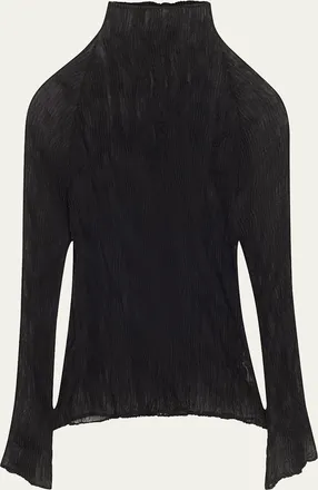 Issey Miyake Chiffon Twist Crinkled Turtleneck Top