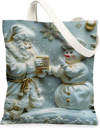 Generic Winter Snow Man Canvas Tote Bags, Holiday Themed Reusable Grocery Bags, Vintage Style Lightweight Washable Shoulder Strap Canvas for Shopping Travel B