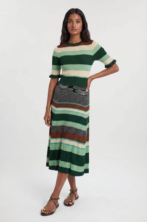 Karen Millen Womens Petite Knit Jacquard Stripe Detail Short Sleeve Midi Dress - Multicolour Viscose - Size X-Small