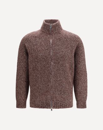 Brunello Cucinelli M&eacute;lange virgin wool, silk and cashmere zip Cardigan Male 54