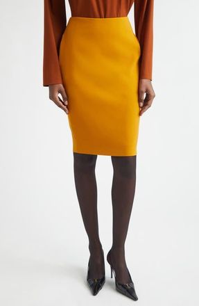 Saint Laurent Stretch Satin Midi Skirt in Ocre at Nordstrom, Size 4 Us