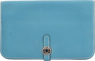 Herm&egrave;s Blue Blue Jean Taurillon Clemence Leather Long Wallet (Bi-Fold) (Pre-Owned)