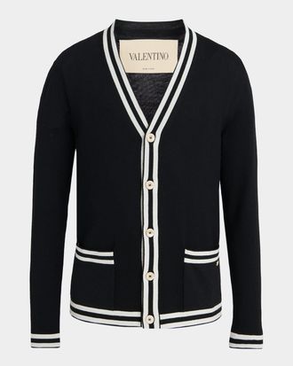 Valentino Garavani Men & apos;s Wool Knit Cardigan with Micro-VLogo