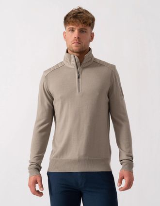 Belstaff Mens Belstaff Kilmington Mens Merino Wool Quarter Zip Jumper - Dark Sand - Cream - Size: 42