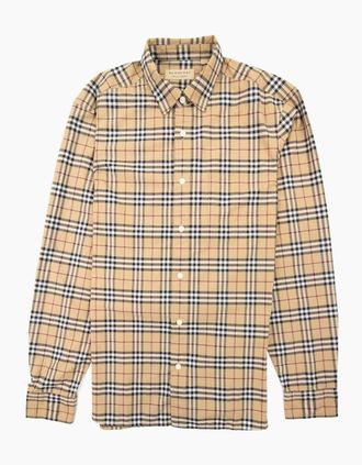 Burberry Mens Burberry Alexander Cotton Check Long Sleeve Shirt Camel - Brown - Size: 44/Regular