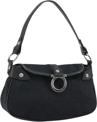 Ferragamo Pre-owned Shoulder Bags, female, Black, Size: ONE SIZE Pre-owned Canvas Shoulder Bag