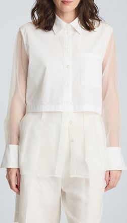 Kenneth Cole Tie Back Cotton Blend Button-Up Shirt in Pure White at Nordstrom, Size X-Large