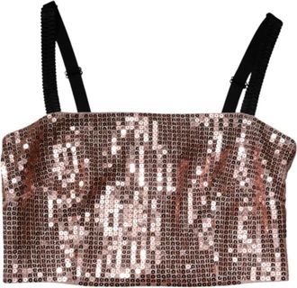 Dolce & Gabbana Pailletmouwloze Top met Rits - Dames - Tops zonder mouwen - Roze - S - Nylon - Tops