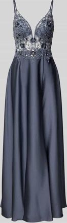 Laona Abendkleid mit floralem Ziersteinbesatz in Blau, Gr&ouml;&szlig;e 32