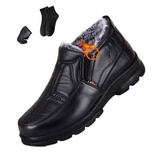 Generic Mens Warm Winter Slip-On Ankle Boots Snow Boots Mens Waterproof Outdoor Fur Lined Comfortable Slip on Walking Ankle Booties Men Loafers Lightweight No