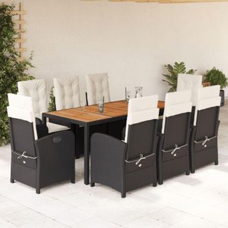 vidaXL Set De Comedor De Jard&iacute;n 9 Pzas Y Cojines Rat&aacute;n Sint&eacute;tico Negro Vidaxl