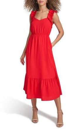 Kensie Ruffle Sleeveless Fit & Flare Midi Dress in Red at Nordstrom Rack, Size 6