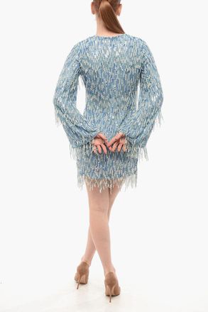 Elisabetta Franchi Vestito Paillettato con Perline e Maniche a Lanterna Elisabetta Franchi