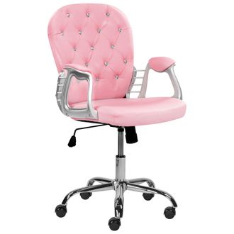 Beliani Silla De Oficina Reclinable De Piel Sint&eacute;tica Rosa Negro Plateado Giratorio Princess